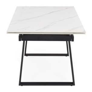 Table extensible céramique blanc marbré 180/260cm pieds métal - UNIK