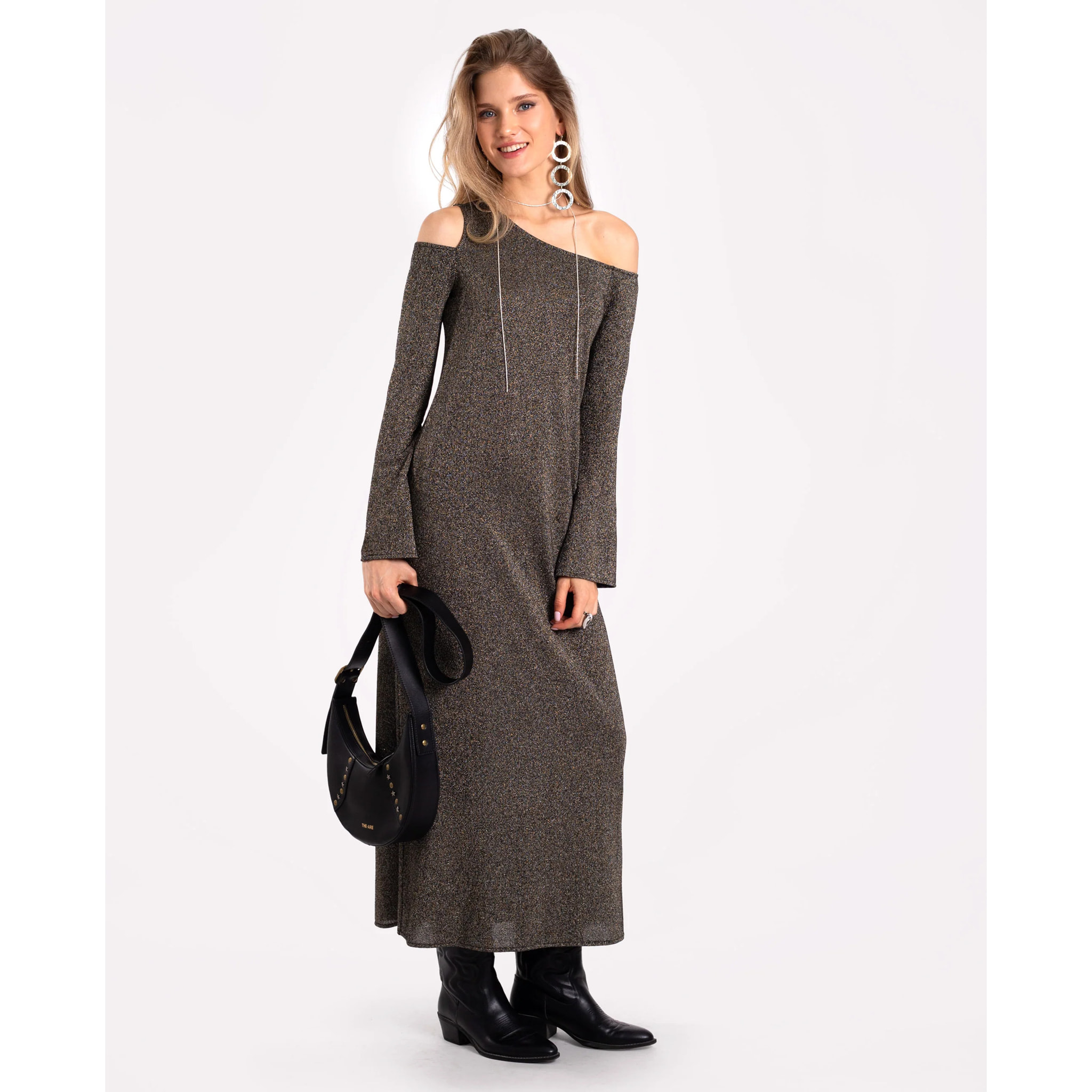 Vestido largo de punto con brillo