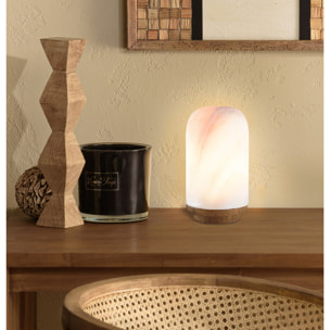 ALIDA - Lampe de table 10x10cm en pierre naturelle d'onyx et teck