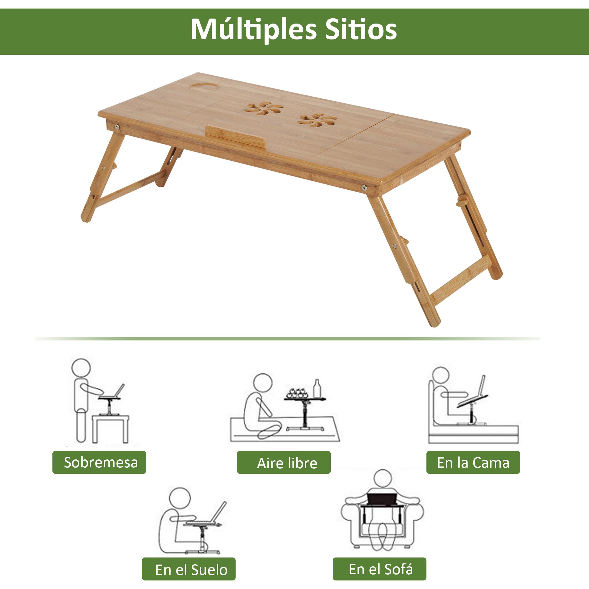 Mesa de Ordenador Portátil Plegable Reclinable de Bambú