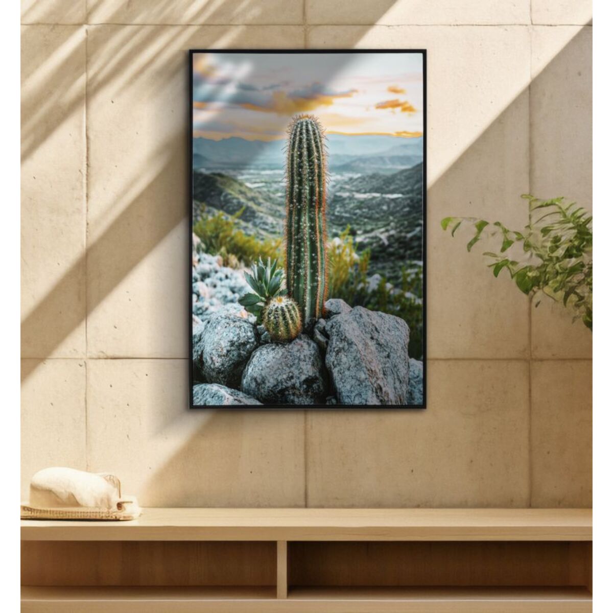 STAMPA SU TELA LACCATA C/CORNICE CACTUS -A- CM 60X4X90