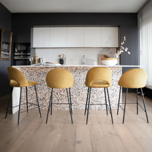 Lot de 2 chaises pour îlot central 65 cm en velours jaune - Pénélope