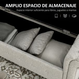 Banco de Almacenamiento Taburete de Almacenaje de Lino con Tapa de Bisagras Patas de Madera y Reposabrazos Enrollados para Dormitorio Salón Pasillo Carga 150 kg 146,5x49x74,5 cm Gris Claro