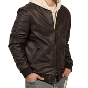 Giubbino in vera pelle di vitello Marrone-Slim Fit