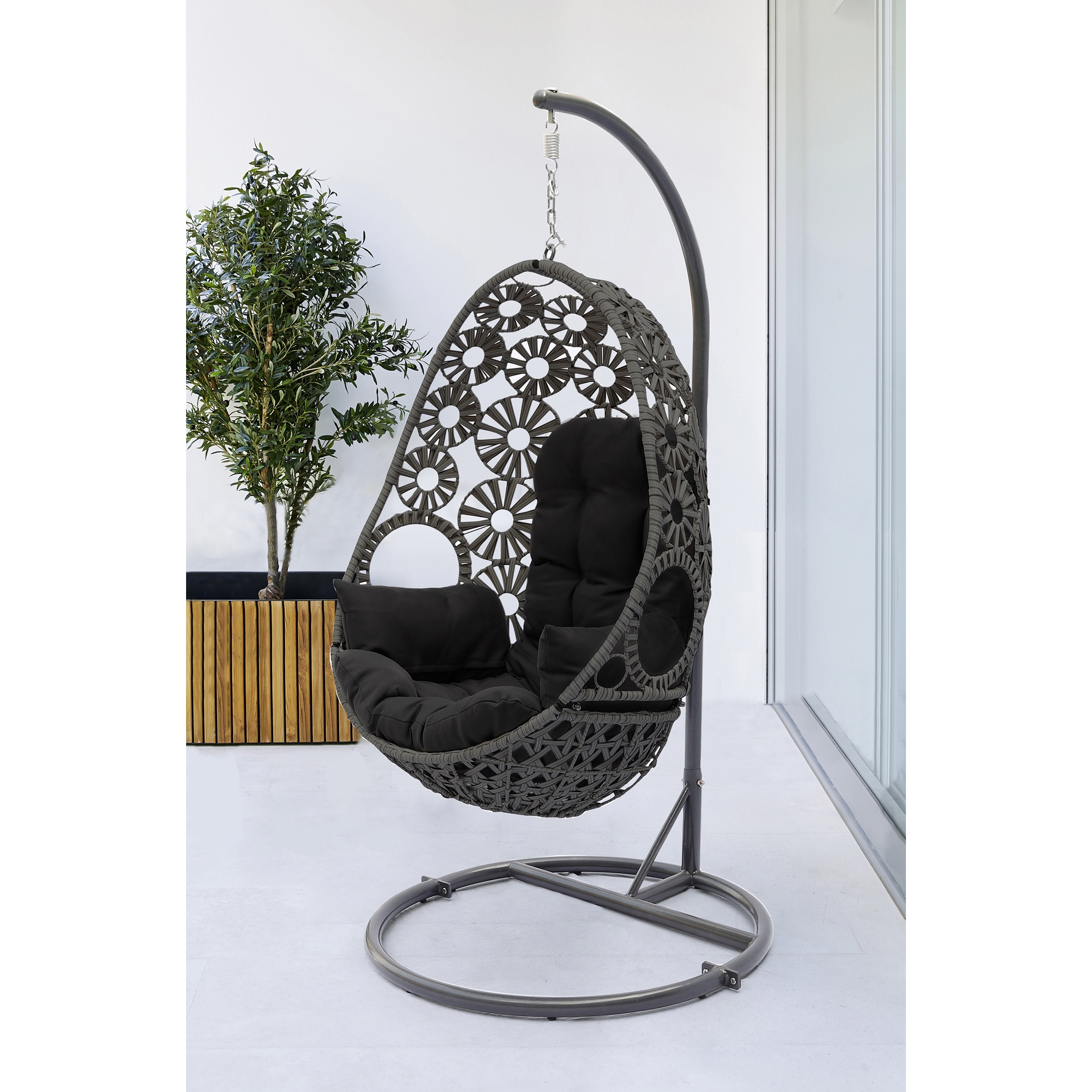 SAMOA - Balancelle de jardin en résine gris anthracite avec coussin noir