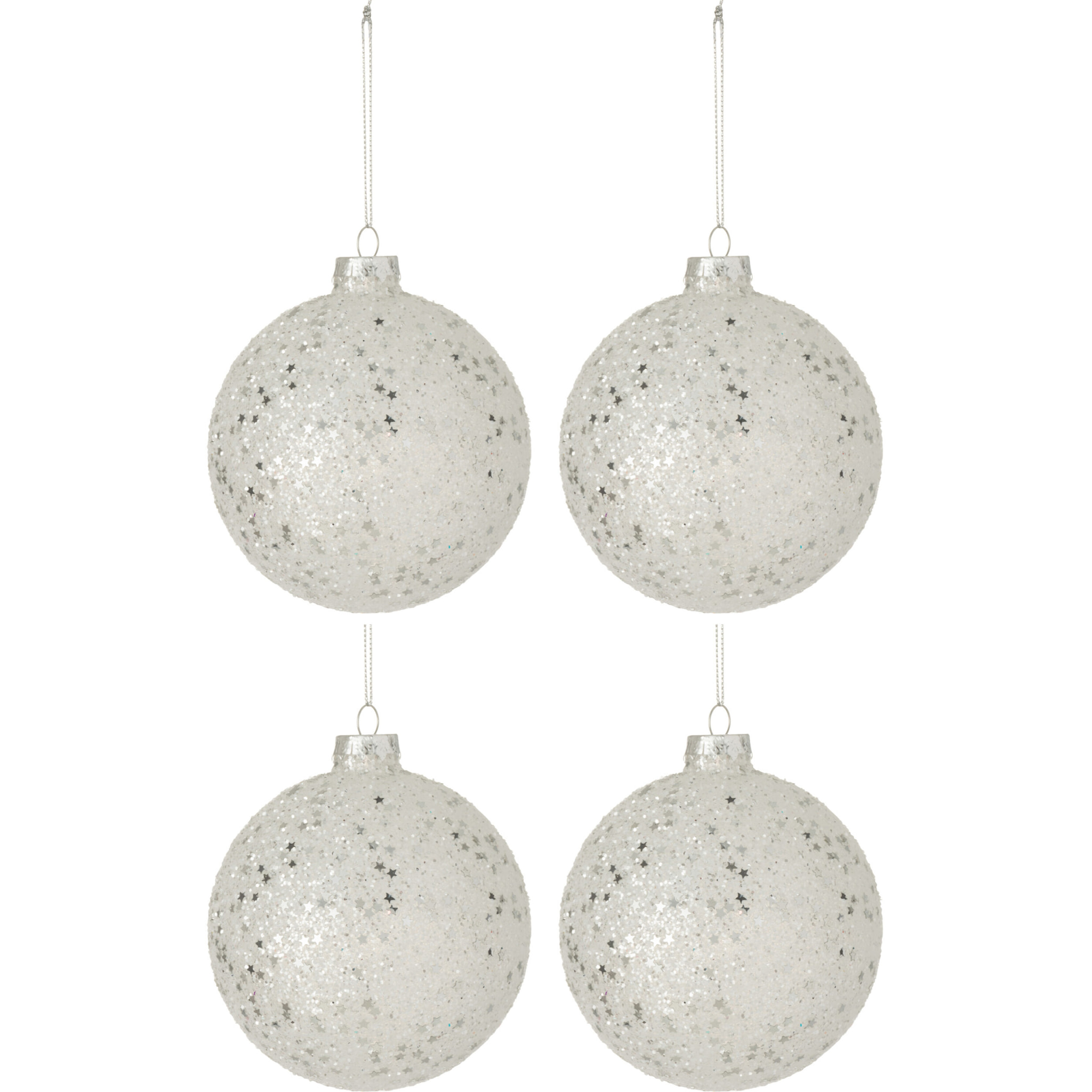 J-Line boule de Noël Etoiles - verre - argent - large - boîte de 4