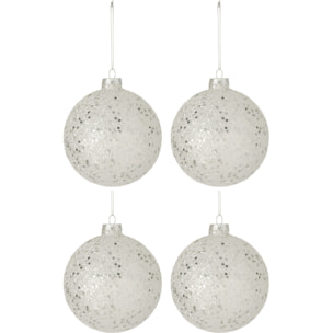 J-Line boule de Noël Etoiles - verre - argent - large - boîte de 4