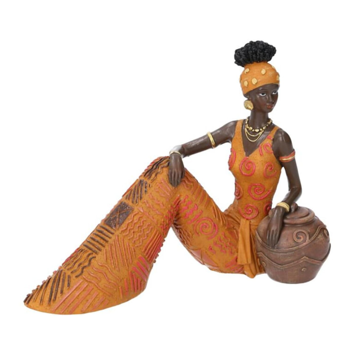 Statua in ceramica donna africana seduta cm21x10,5h16,5