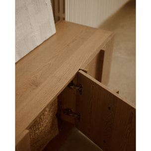 Mueble TV de chapa de fresno natural con listones en tono avellana en varias medidas