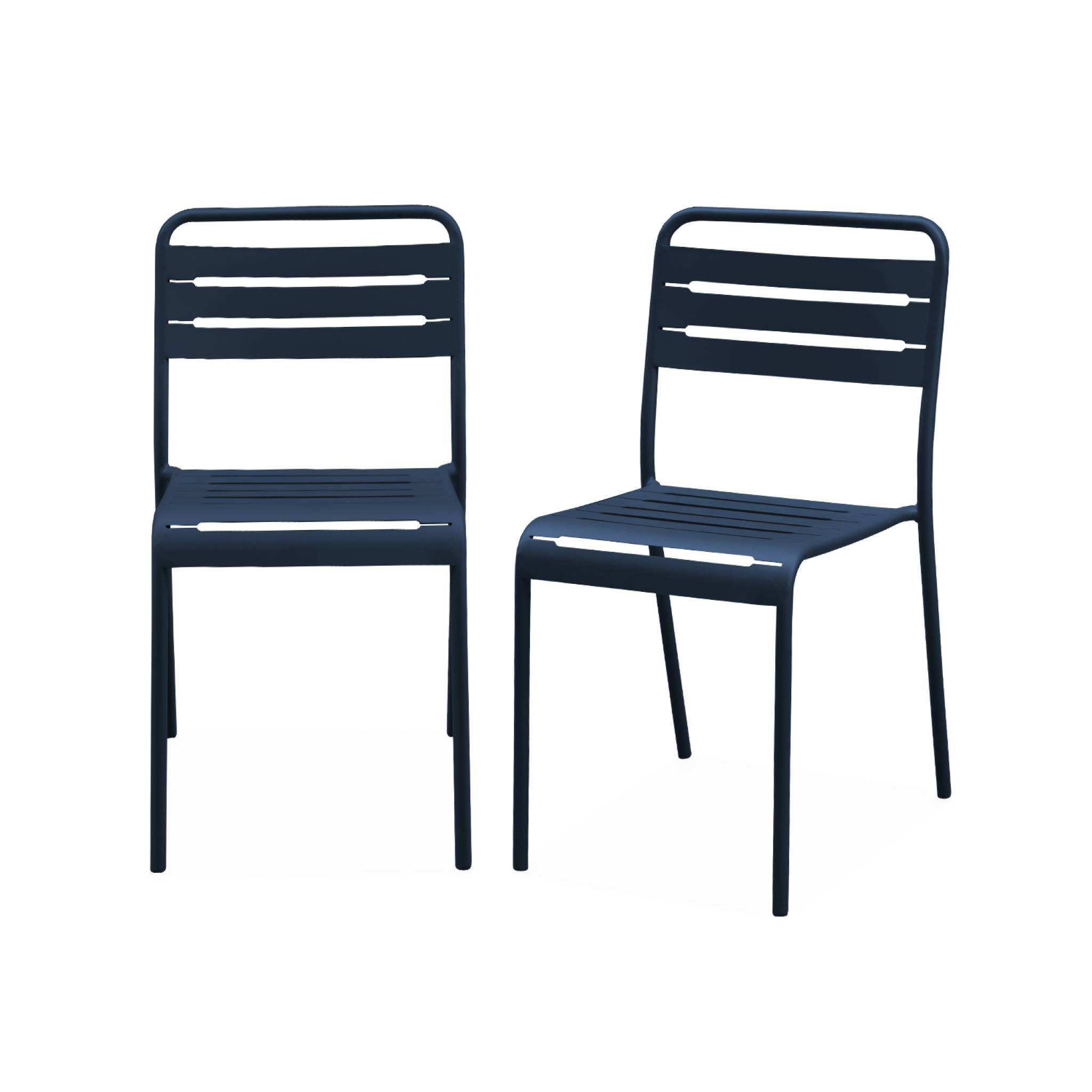 Lot de 2 chaises de jardin acier. 2 places. marine. Amelia. L44 x P52 x H79cm