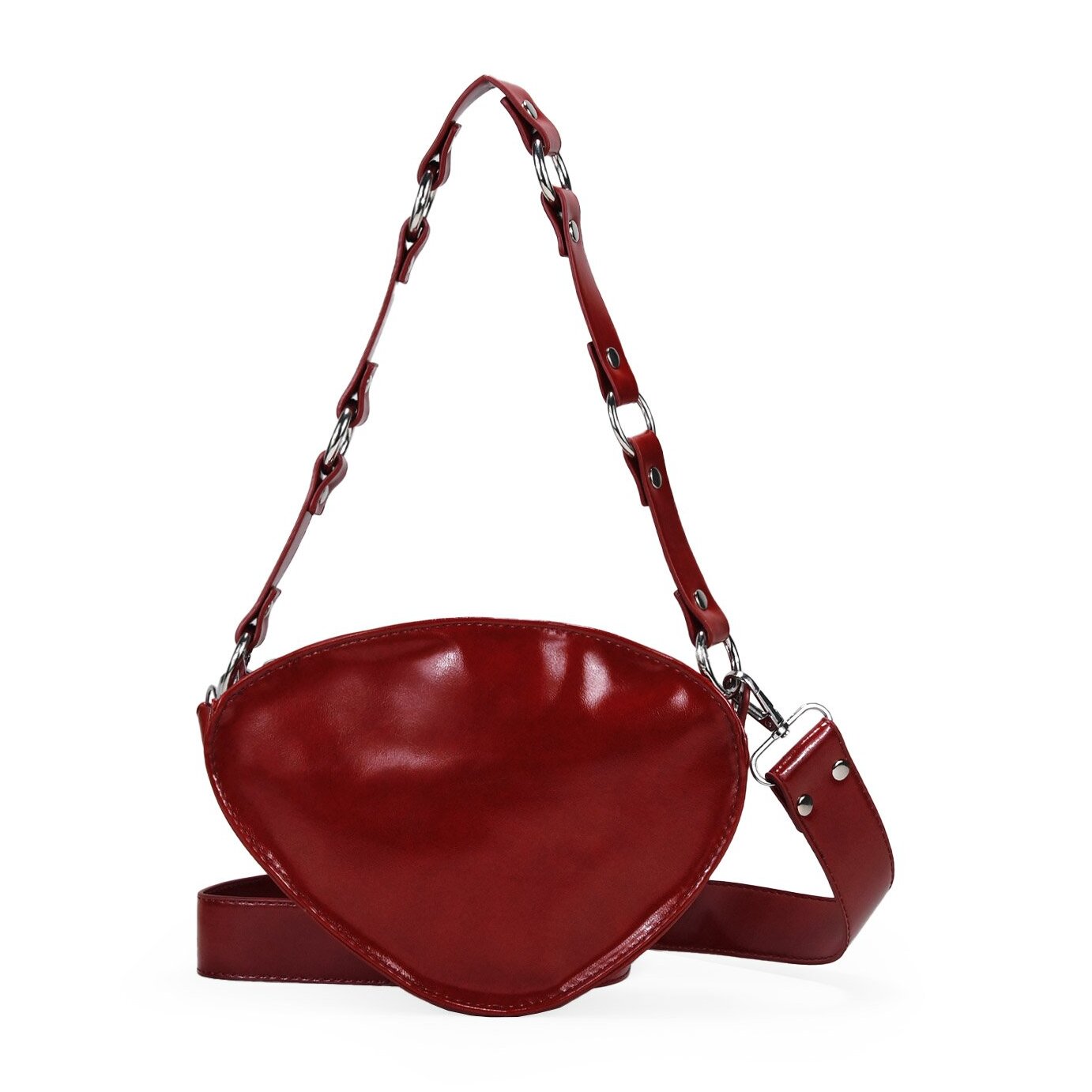 Bolso de hombro burdeos con asa de anillas