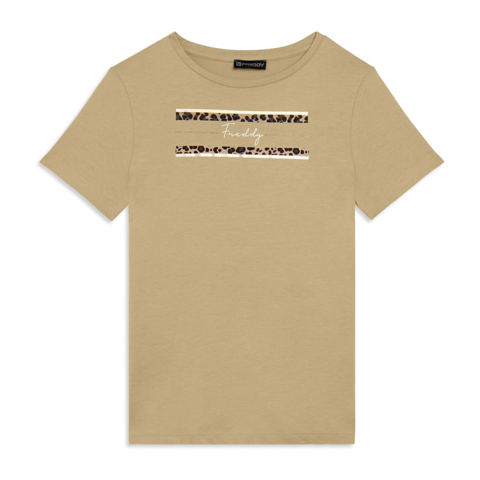 T-shirt Manica Corta con Dettagli Animalier e Borchie