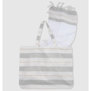 Pack bolso + toalla pareo algodón raya zenia ocre