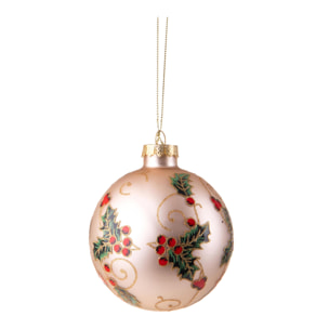 Sfera con Agrifoglio - Pezzi 4 - Colore Champagne - 8x8Hx8cm - Bianchi Dino