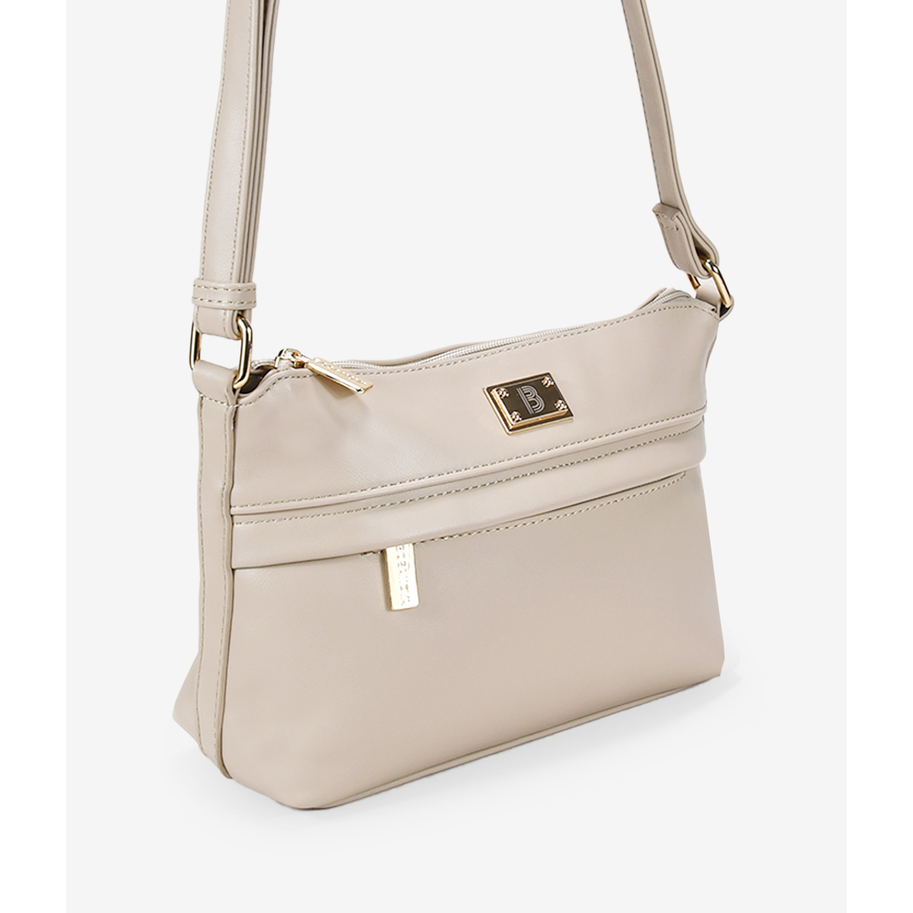 Bolso bandolera beige con bolsillo