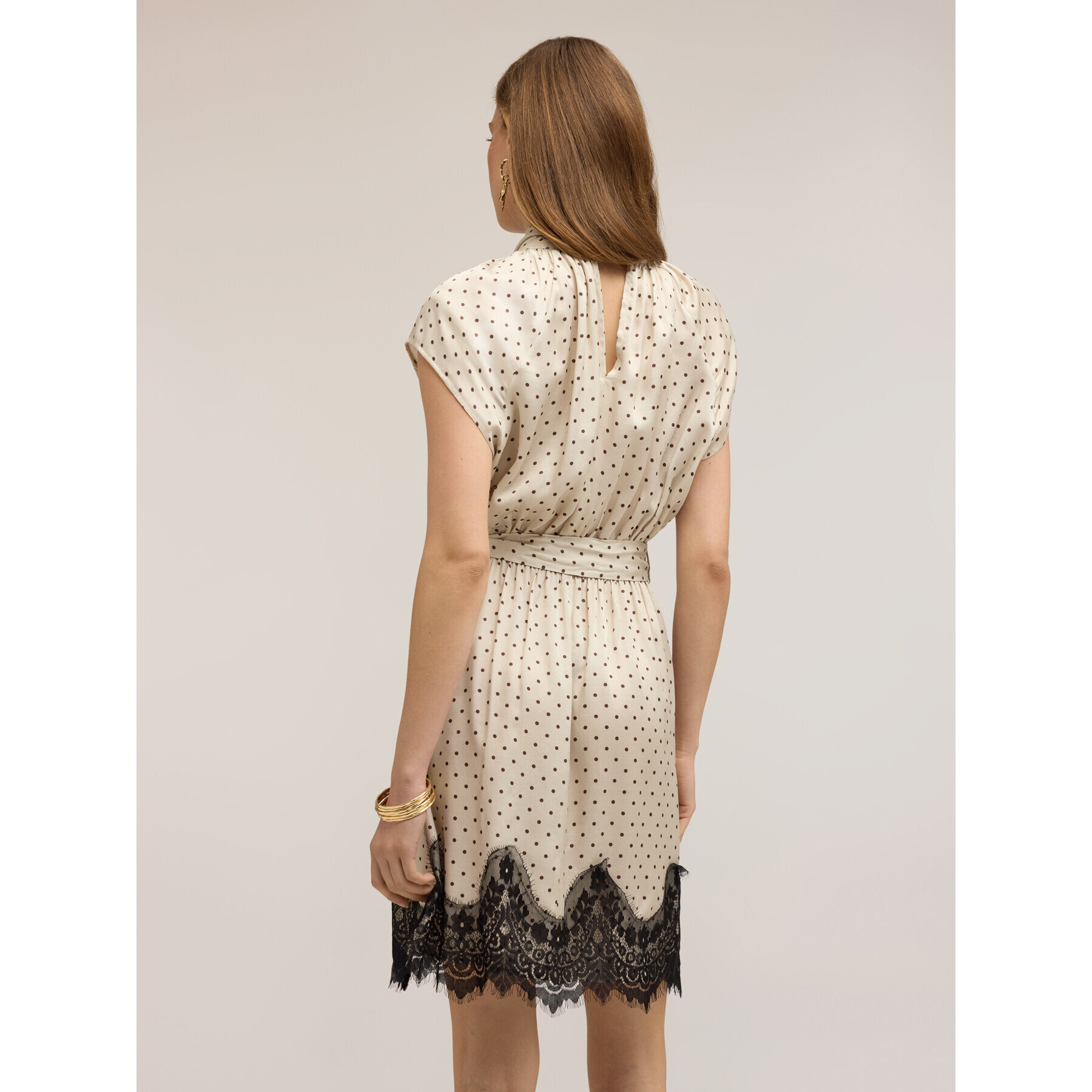 Motivi - Vestido de satén de lunares con encaje - Blanco