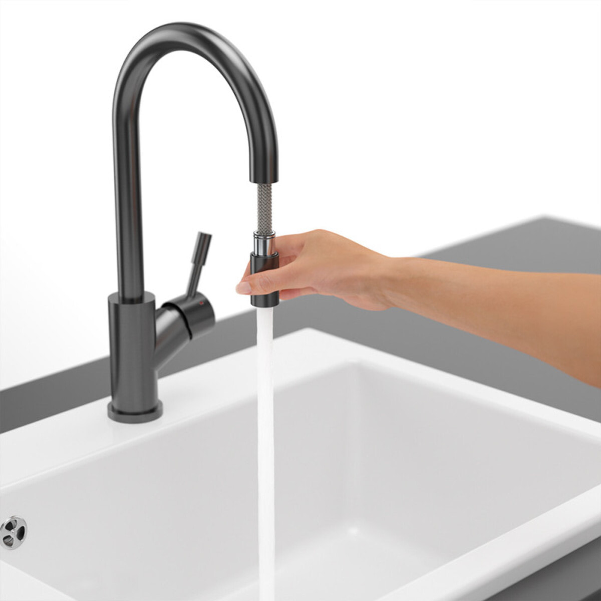 Robinet cuisine Umbrella flex + Distributeur de savon Anthracite