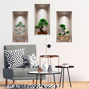 Stickers muraux 3D | Sticker Mural Autocollant effet 3D bonsais japonais - Stickers adhésifs 3D Chambre Salon Trompe l'oeil