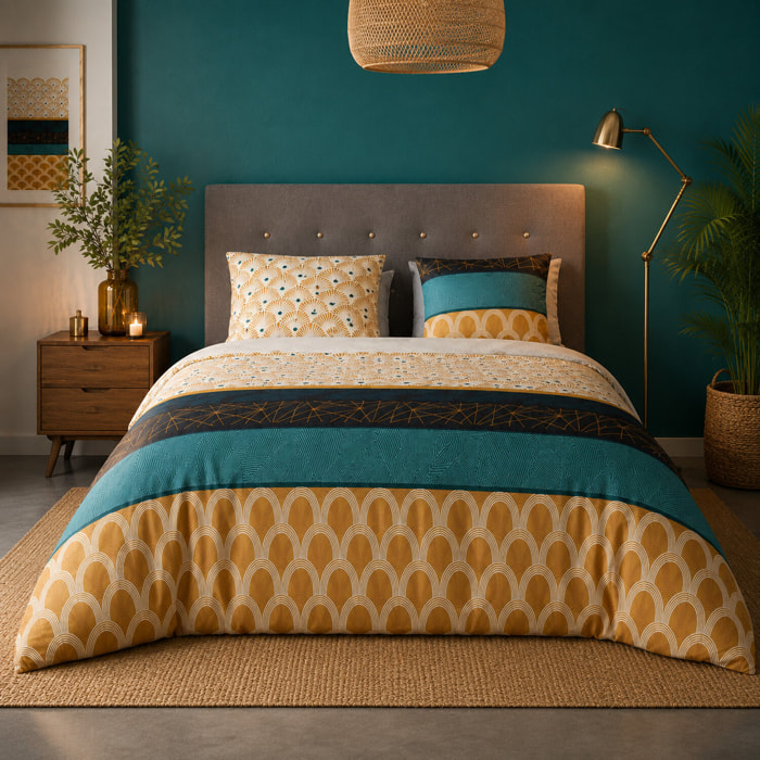 BEST SELLER 2026 - Parure housse de couette imprimé 100% coton - banguii - ocre