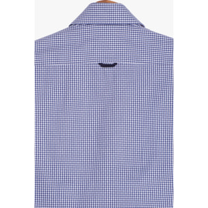 Camicia Uomo 2 Bottoni Button Down 7bottoni Doppio Coll Cotone Fantasia Blu\Bianco