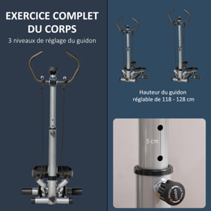 Stepper fitness avec guidon ergonomique réglable et écran LCD - bandes de résistance - gris noir