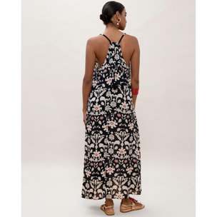 Abito lungo con spalline e stampa etnica