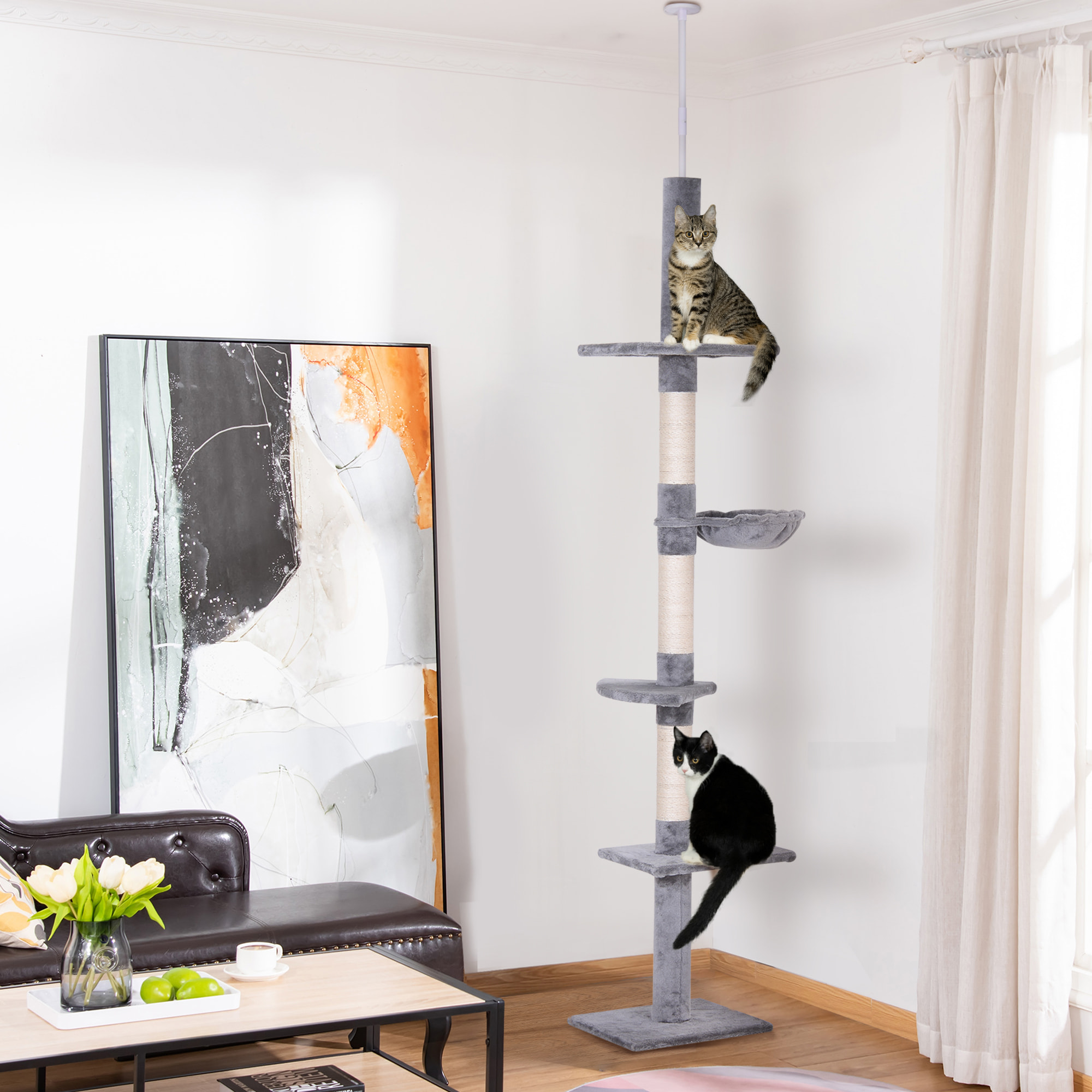 árbol para Gatos de Felpa y Sisal 40x34x230-260cm Gris