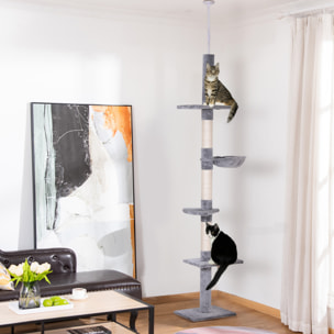 árbol para Gatos de Felpa y Sisal 40x34x230-260cm Gris