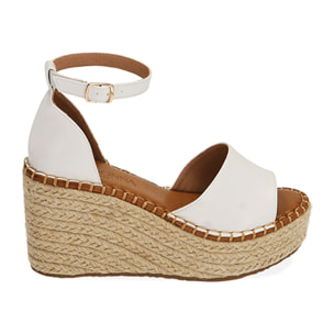 Sandalias blancas, cuña 8,5 cm