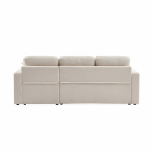 Canapé d'angle convertible en tissu bouclettes blanches - IDA - 3 places. fauteuil d'angle réversible coffre rangement lit modulable