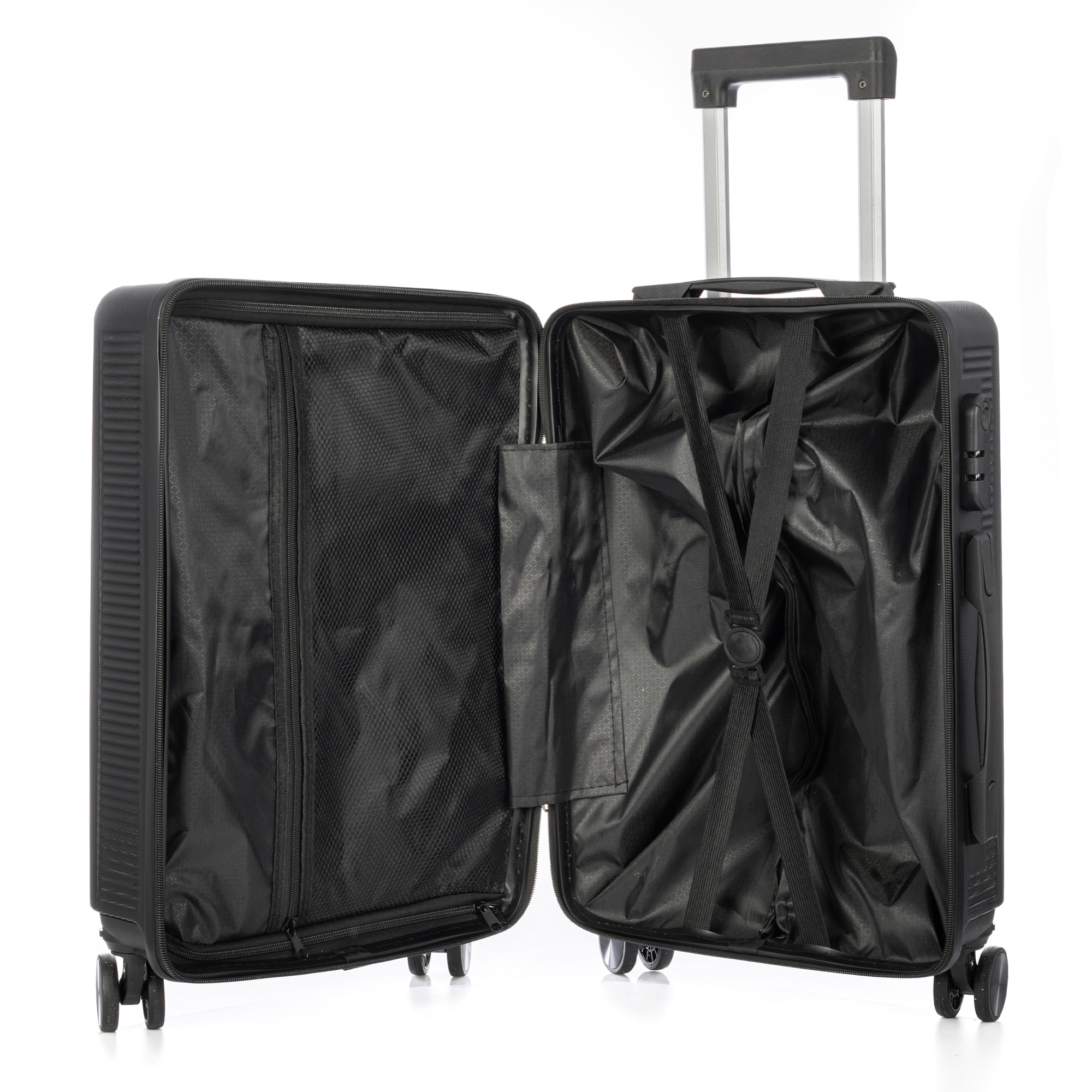 DAM Valigia trolley medio rigida ultraleggera, in ABS ad alta resistenza. Chiusura numerica e 4 ruote doppie rimovibili e girevoli a 360°. 42x25x65 cm. Colore: Nero