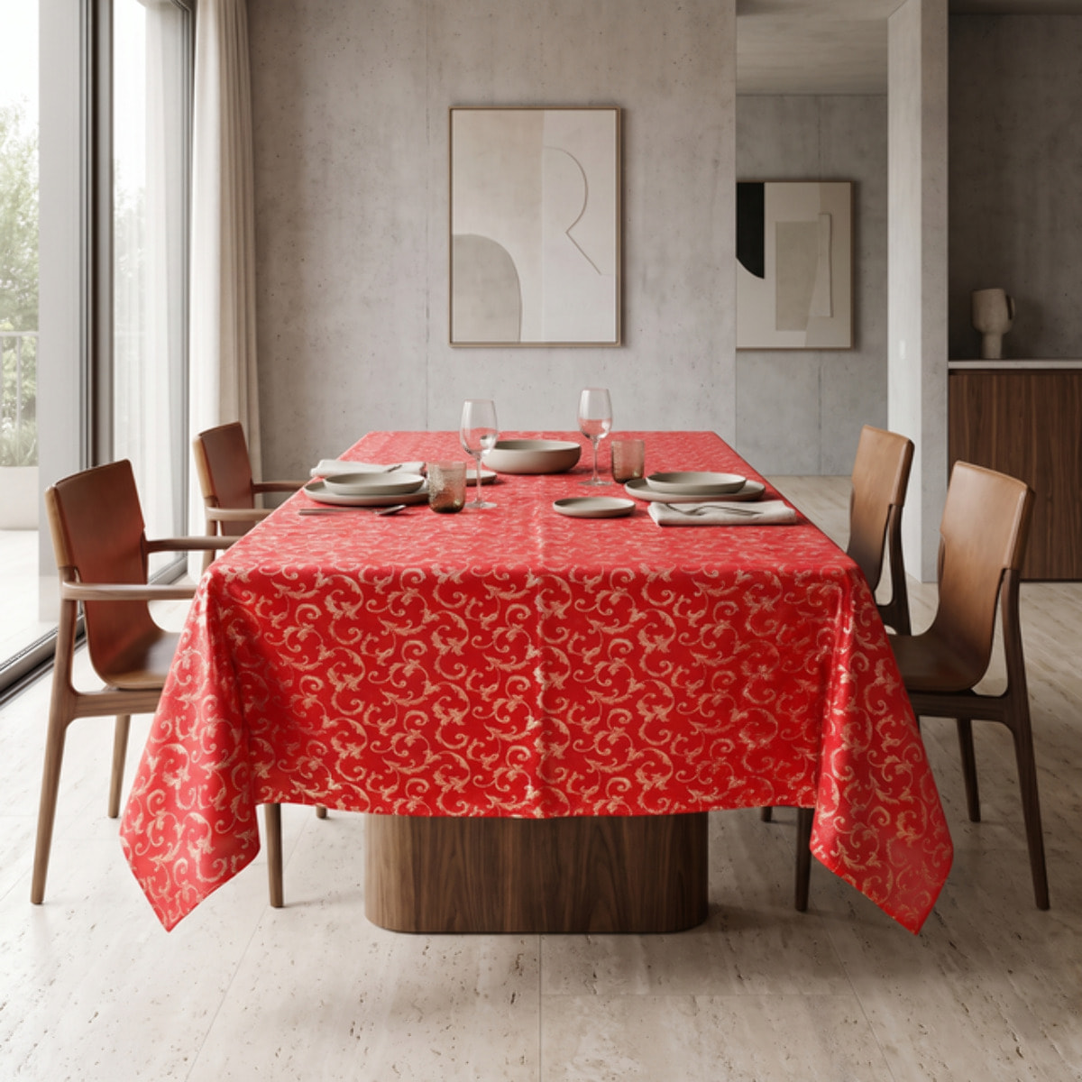 Tovaglia jacquard lurex in poliestere - ROSSO/ORO