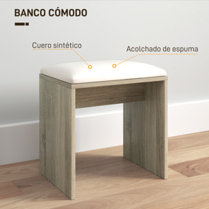 Tocador de Maquillaje con Taburete, Tocador con Espejo, Estantes Abiertos, Cajón y Estante Ajustable, Anti-vuelco, para Dormitorio, Salón y Vestidor, Natural