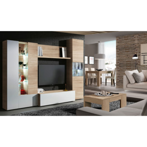 Parete Attrezzata Mobile Soggiorno TV Salotto Base Televisione Con Scaffali Illuminati LED Sala Pranzo Design Moderno 260x185x42 cm Bianco Rovere