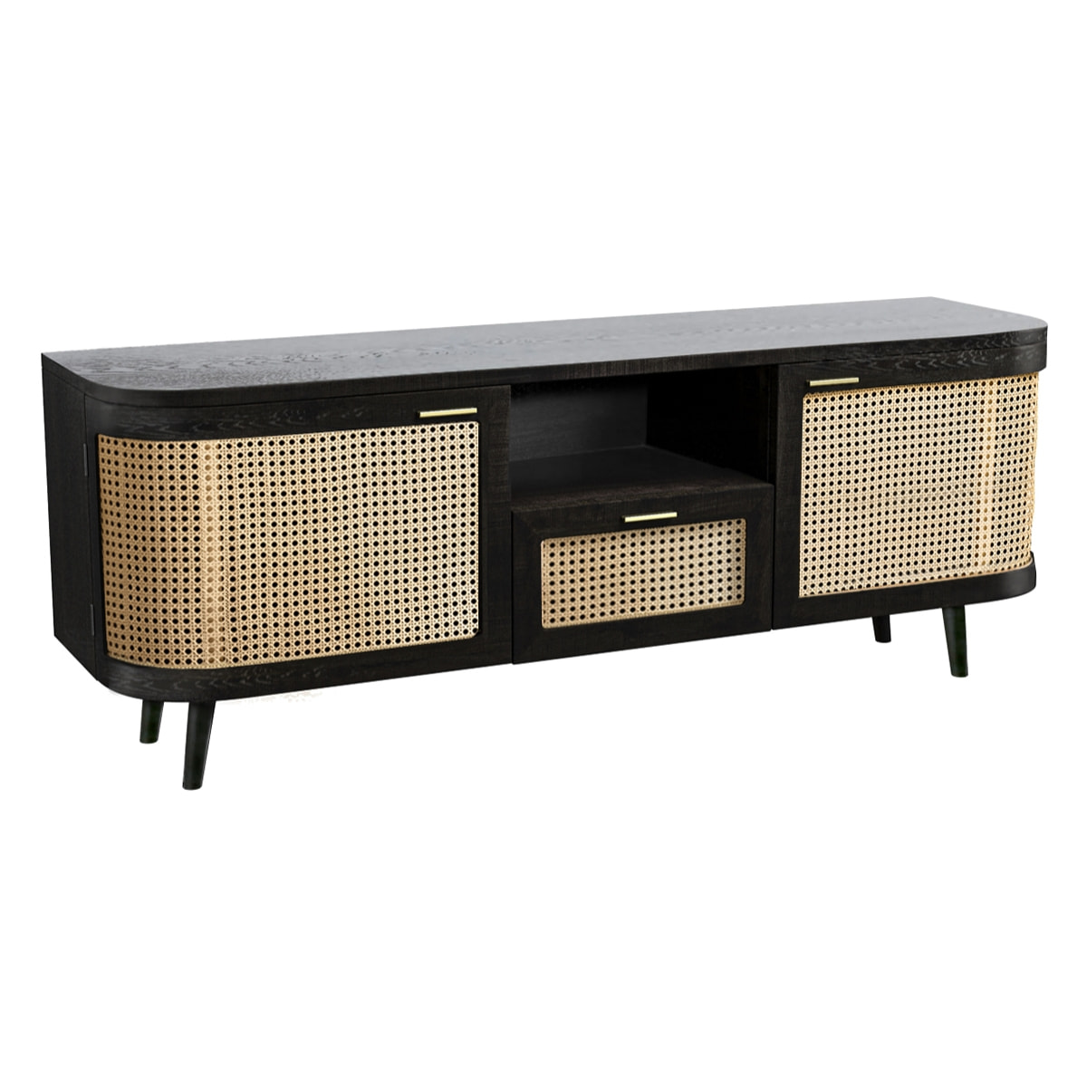 Meuble TV en bois de manguier et cannage 145 cm - Wendy