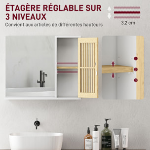 Miroir étagère style cosy - armoire miroir salle de bain 1 porte - bambou blanc