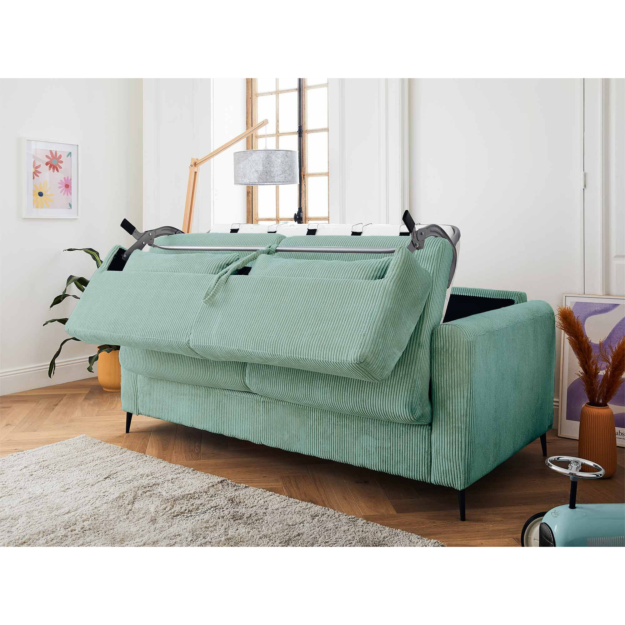 Owen - canapé lit 3 places convertible express couchage quotidien 140 cm matelas 12 cm en velours côtelé - Bleu