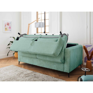 Owen - canapé lit 3 places convertible express couchage quotidien 140 cm matelas 12 cm en velours côtelé - Bleu