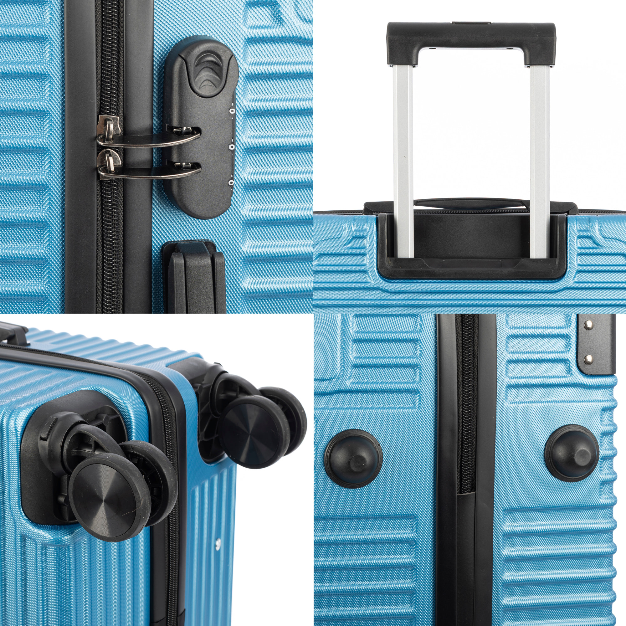 DAM Set di 3 valigie Trolley, in materiale leggero ABS ad alta resistenza con angoli rinforzati. Serratura numerica e 4 ruote doppie rimovibili e girevoli a 360°. 54x32x80 Cm. Colore: Blu Denim