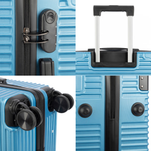 DAM Set di 3 valigie Trolley, in materiale leggero ABS ad alta resistenza con angoli rinforzati. Serratura numerica e 4 ruote doppie rimovibili e girevoli a 360°. 54x32x80 Cm. Colore: Blu Denim