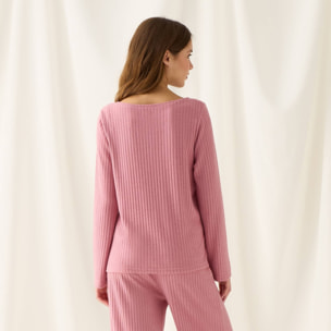 Camiseta de punto canalé Sisa color rosa Poliéster