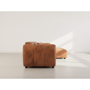 Curtis - canapé d'angle droit 4 places en simili - Cognac