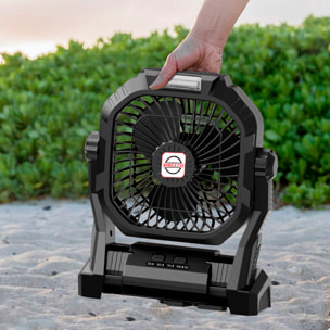 Ventilatore P50 con motore senza spazzole, LED con 8 luci, 4 velocità, 3 livelli di luce. Angolo regolabile di 180º, gancio per appendere e powerbank di 7800 mAh.