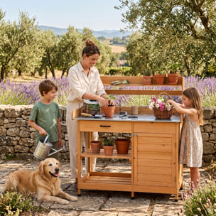 Gröunden - Tavolo da Lavoro per Giardinaggio 102x125x41,4 cm con Ripiano in Metallo e Armadietto in Legno massello
