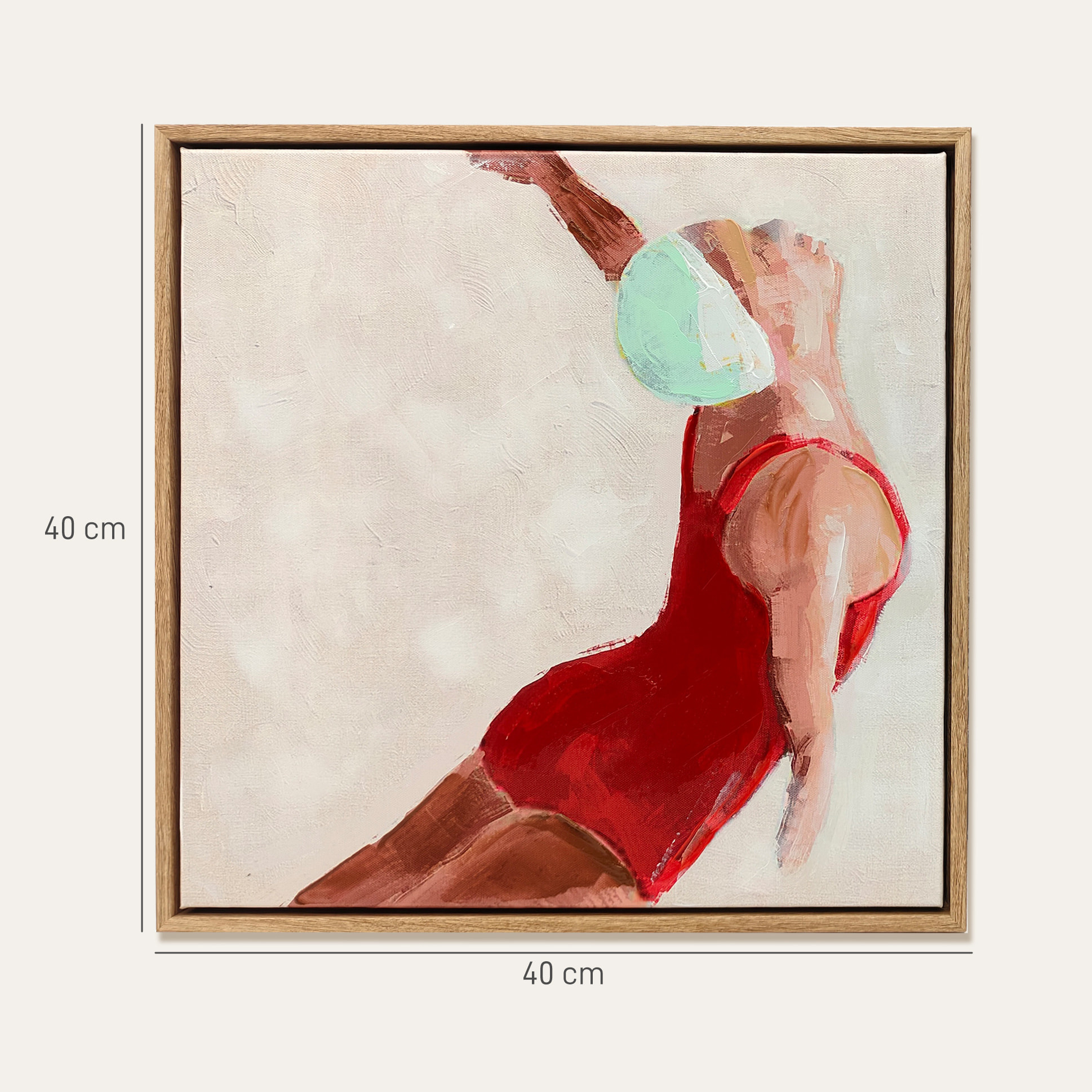 Cuadros en Lienzo de Figuras Dinámicas a Mano, 40x40 cm, 2 Piezas, Cuadros de Arte de Pared Enmarcados, Decoración Moderna para Dormitorio, Salón, Cocina, Rojo