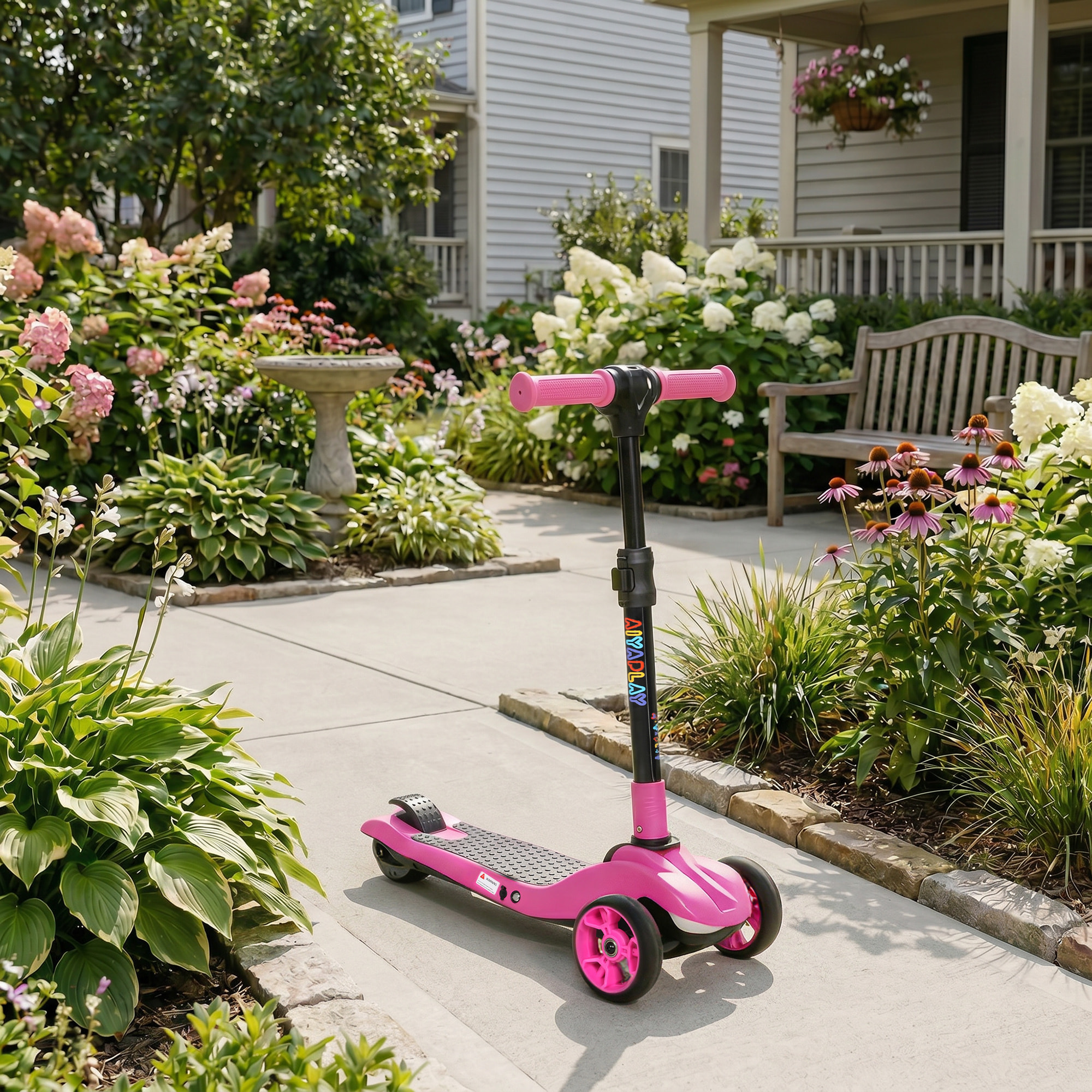 Trottinette électrique enfant pliable 3 roues 8 Km/h max LED rose