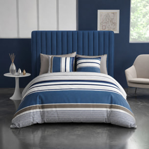 Parure housse de couette imprimé 100% coton - belize - bleu gris