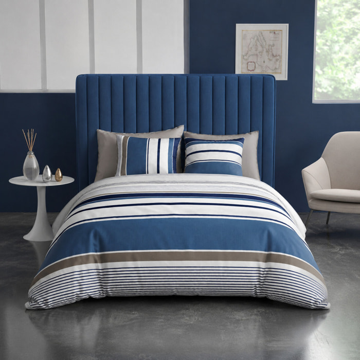 Parure housse de couette imprimé 100% coton - belize - bleu gris