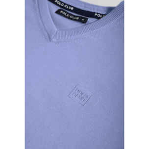 Maglione basic con collo a v blu lavanda con logo ricamato tono su tono