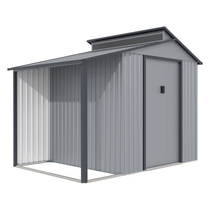 Abri de jardin métal avec pergola ''Madras'' - 5.64 m² - 193 x 292 x 229 cm - Gris